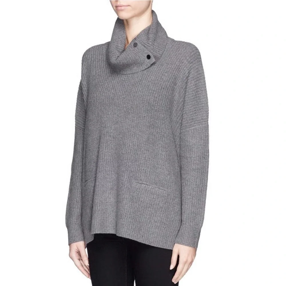 VINCE Oversized Gray Wool Yak Blend Turtleneck Snap Pullover Sweater XS